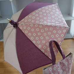 手作り日傘とバッグのセット！   涼しいコットン素材。和服にも。 2枚目の画像