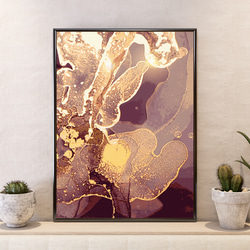 現代抽象繪畫紫色和金色/室內海報外國藝術 3 件套 / 4245 第3張的照片