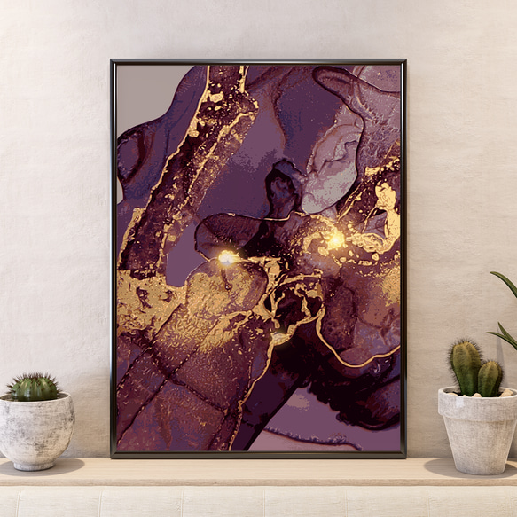 現代抽象繪畫紫色和金色/室內海報外國藝術 3 件套 / 4245 第4張的照片