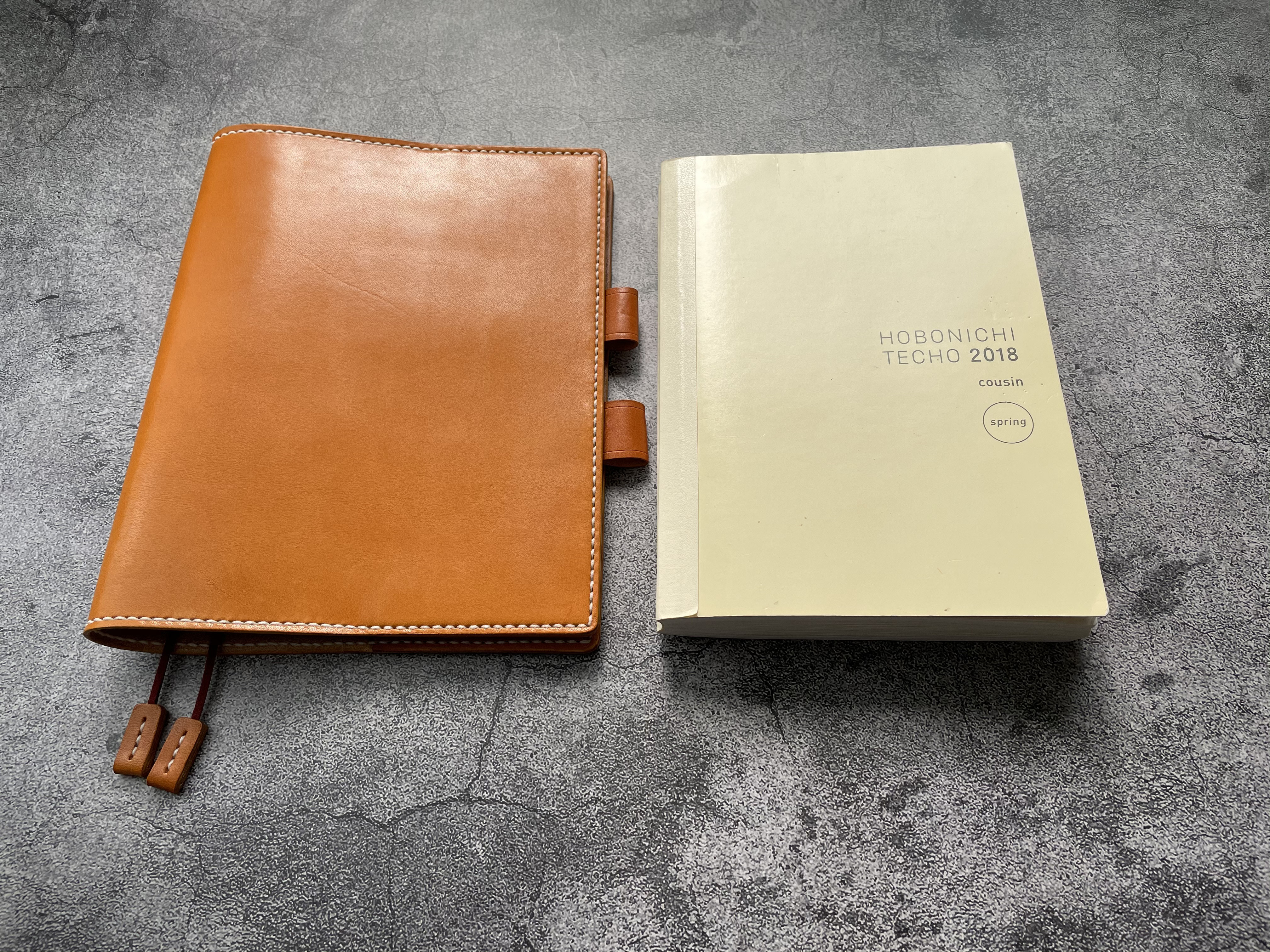 【手縫】ほぼ日手帳カズン用キャメル色本革A5手帳カバー（バタフライストッパー）2本しおり付き        Ω