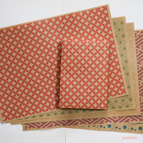 紙製ブックカバー 和柄パターン2（カラー）（5枚セット） ブックカバー