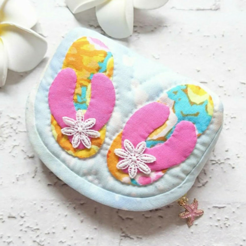 ハワイアンキルト*ビーチサンダルのポーチP*キャシー中島 パッチワーク