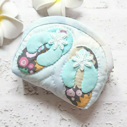 【ままっち】ハワイアンキルト ハワイアンキルト*ビーチサンダルのポーチP*キャシー中島 パッチワーク