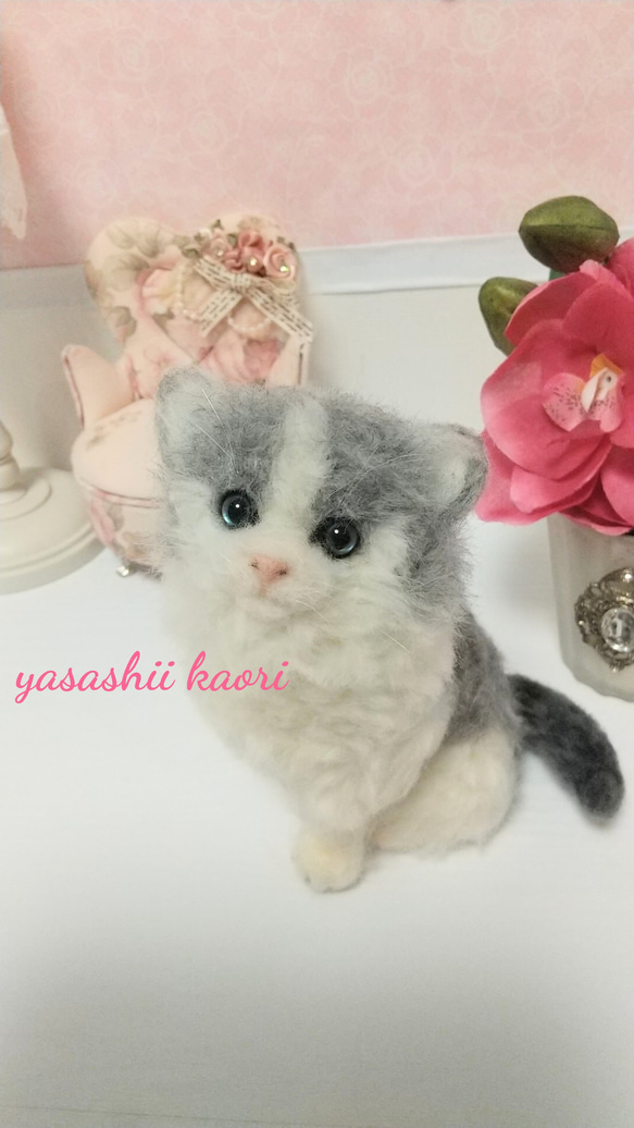 racsica＊ 羊毛フェルト 猫 ラグドール くつろぎ ハート形ミニ