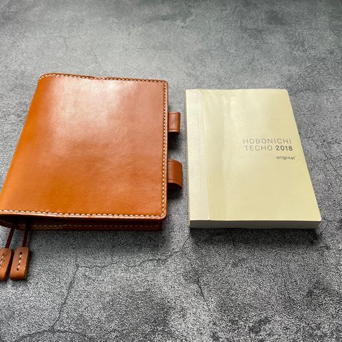手縫】ほぼ日手帳オリジナルA6用キャメル色本革カバー（ダブル 
