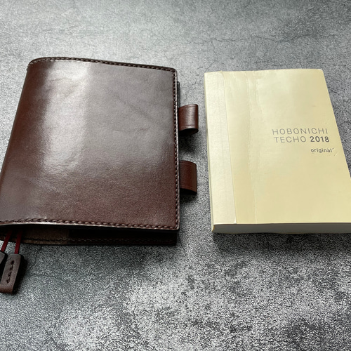 手縫】ほぼ日手帳オリジナルA6用チョコ色本革カバー（ダブル