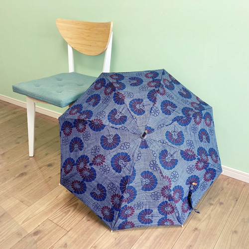 着物リメイク日傘 大島紬・ピーコック柄 一点もの 傘・日傘 日月堂（に