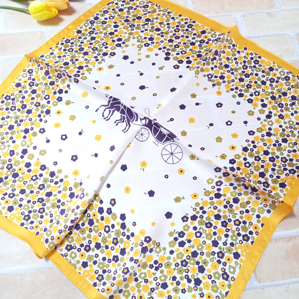 プチシルクミモザ花フラワー柄スカーフ0105 4枚目の画像