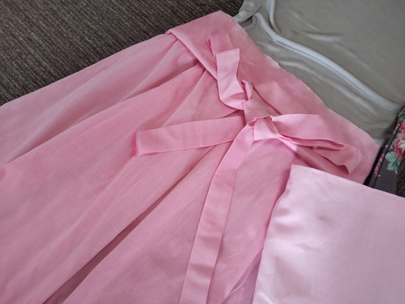 ★~84㎝★鮮やかピンク★綿★ギャザースカート、リボン付★裏地付★受注製作★ 3枚目の画像