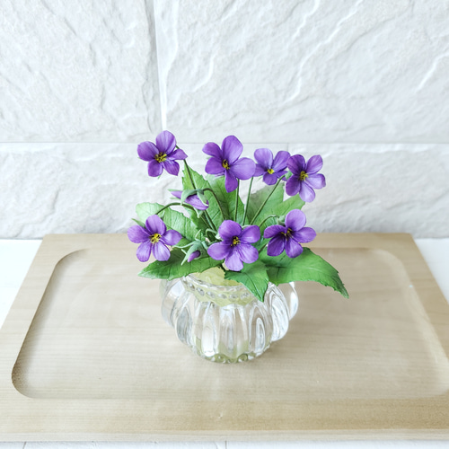 再販♡ 人気✧‧˚ツイード✖️フラワー(すみれ色)  ハンドメイドポニーフック レイニーフラワー ポニーフック （カチューシャ・カチューム