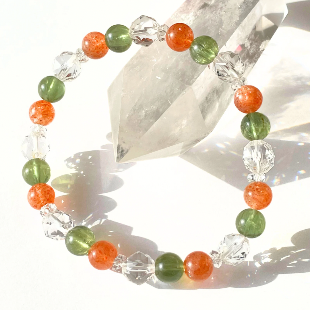 【メンズ】【一点物】秘めた闘志(グリーンアパタイト×サンストーン) | 天然石 高品質 ブレスレット