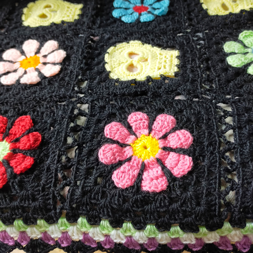 送料無料】 スカル ブランケット マルチカバー グラニースクエア かぎ