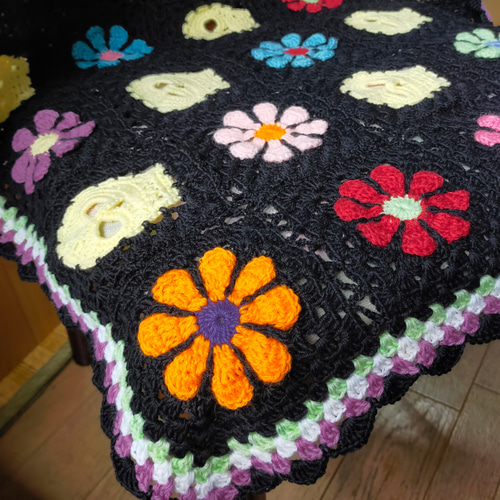 送料無料】 スカル ブランケット マルチカバー グラニースクエア かぎ