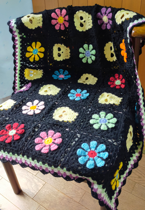 送料無料】 スカル ブランケット マルチカバー グラニースクエア かぎ