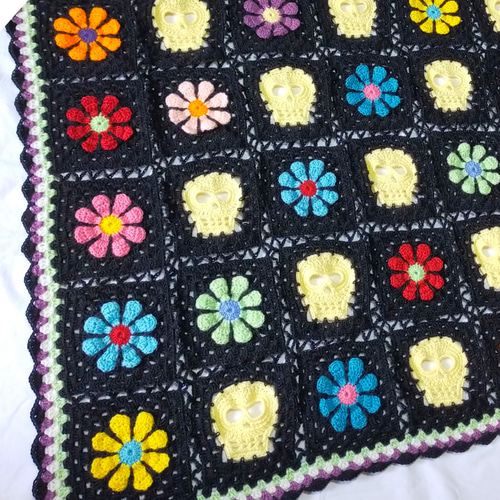 【受注作成】【選べるカラー】グラニースクエアマルチカバー・ブランケット 送料無料】 スカル ブランケット マルチカバー グラニースクエア かぎ