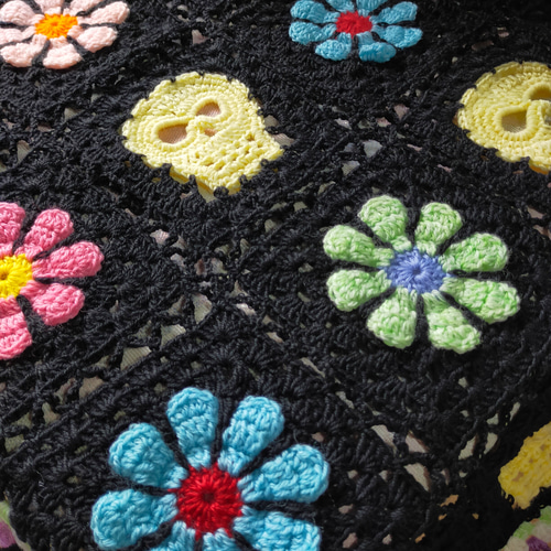 送料無料】 スカル ブランケット マルチカバー グラニースクエア かぎ