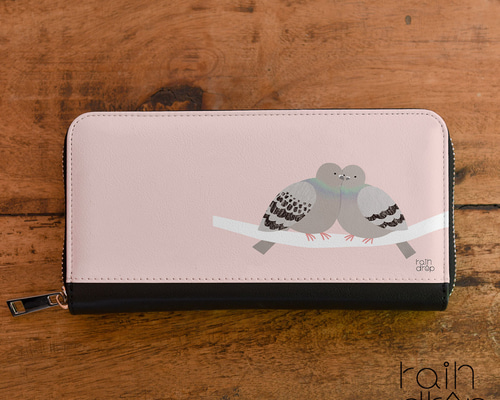 ハンドメイド本牛革長財布カードケース付き（桜柄） ロングジップウォレット「京桜」【W-48K】 花山 長財布 レザー 和柄