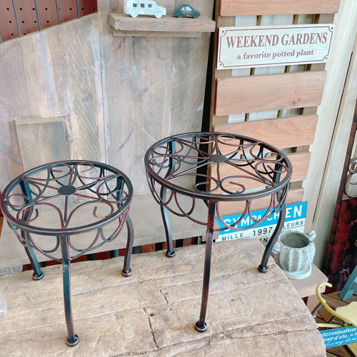 アイアン 花台 フラワースタンド 錆色 ブラウン 2個セット ガーデン