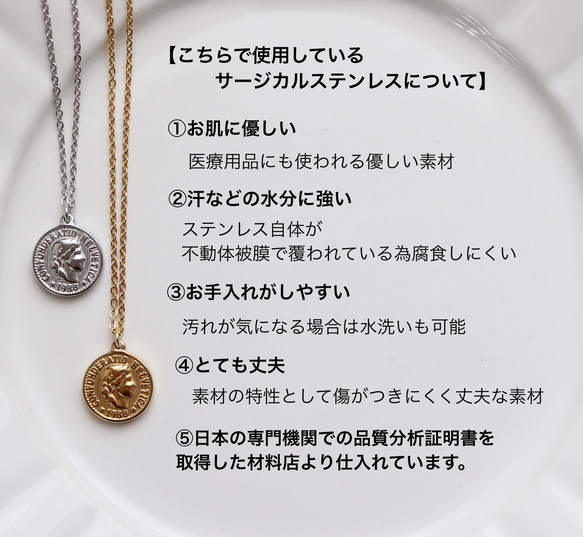 サージカルステンレス  コインチャームとデザインチェーンネックレスのセット 14枚目の画像