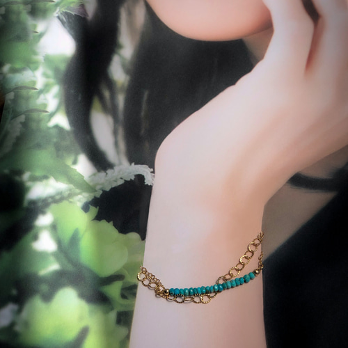 14kgfスリーピングビューティーターコイズダイヤカットブレスレット