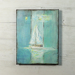 売り切れ▶｢ヨットと月｣ アクリル画　キャンバス　原画　F０号　ロマンチック 2枚目の画像