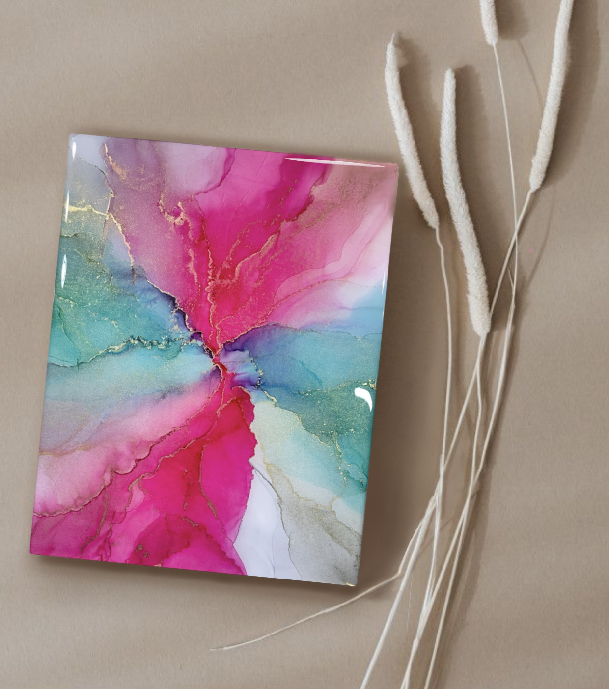 アウトレットsale‼︎『pink×green』アルコールインクアートインテリアパネル