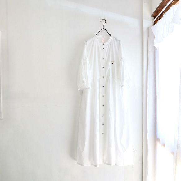 balloon sleeve gather dress (organic cotton) 1枚目の画像