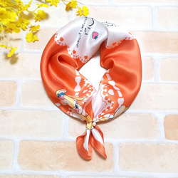 プチシルクオレンジウサギかわいい柄スカーフ0101 スカーフ