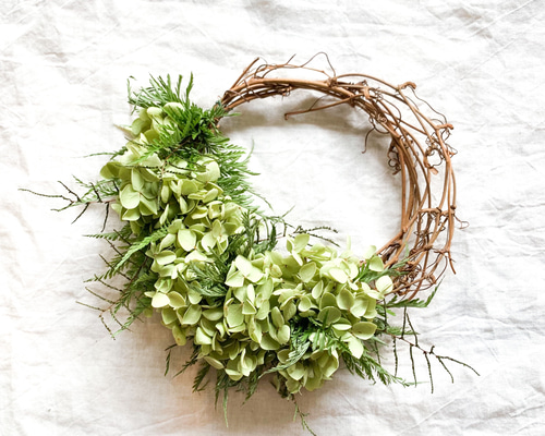 アナベルドライフラワーのハーフリース 最大直径22cm リース Rside