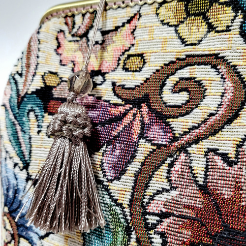 新品⭐︎utatane 日本製 ゴブラン織 パールハンドル がま口 ハンドバッグ 和装バッグ がま口 刺繍 バッグ単品 成人式 振袖用 アッシュ