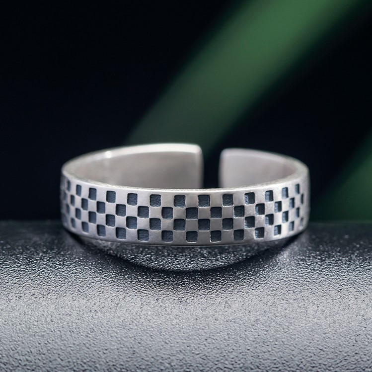 ＜受注制作＞チェック柄リング　カッコいい　自分にご褒美　プレゼント　R235