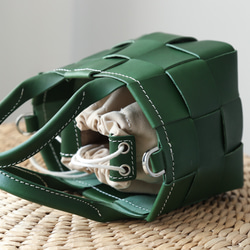 帆布 x 皮革拼接真皮編織手提包單肩托特包抽繩包單肩包 第10張的照片