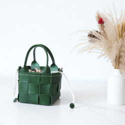 帆布 x 皮革拼接真皮編織手提包單肩托特包抽繩包單肩包 第18張的照片