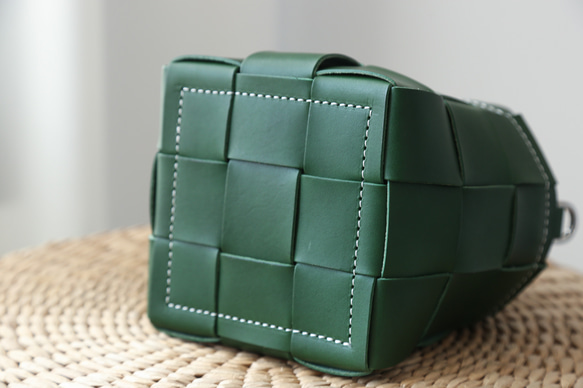 帆布 x 皮革拼接真皮編織手提包單肩托特包抽繩包單肩包 第9張的照片