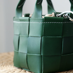 帆布 x 皮革拼接真皮編織手提包單肩托特包抽繩包單肩包 第6張的照片