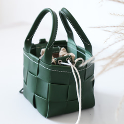 帆布 x 皮革拼接真皮編織手提包單肩托特包抽繩包單肩包 第19張的照片