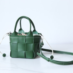 帆布 x 皮革拼接真皮編織手提包單肩托特包抽繩包單肩包 第3張的照片