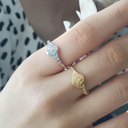 ミル打ち、シグネットリングSv925、k18GP RS-216 指輪・リング Ring