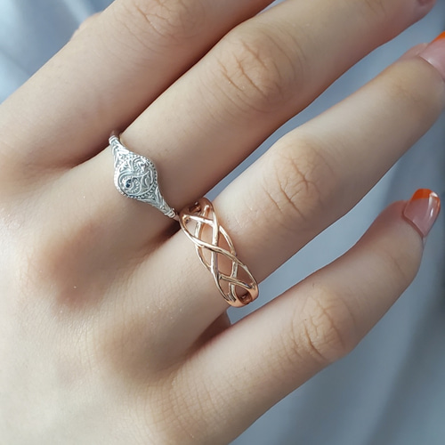 ミル打ち、シグネットリングSv925、k18GP RS-216 指輪・リング Ring