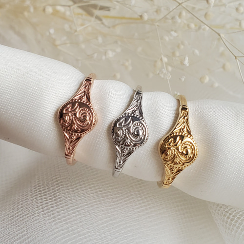 ミル打ち、シグネットリングSv925、k18GP RS-216 指輪・リング Ring