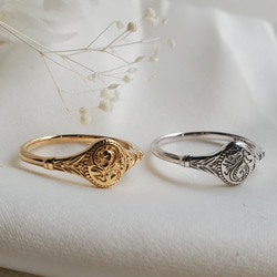 ミル打ち、シグネットリングSv925、k18GP RS-216 指輪・リング Ring