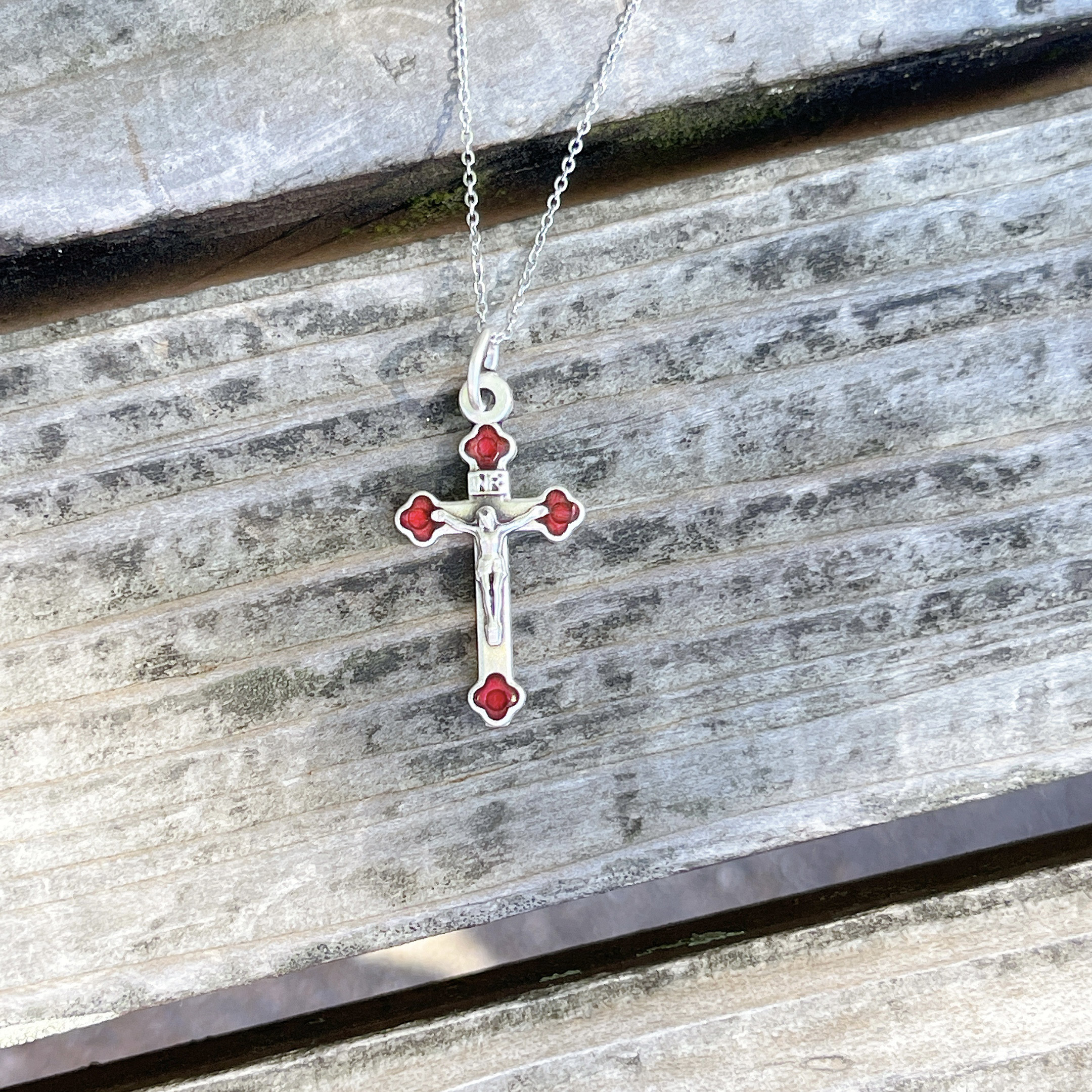 シルバー925 クロス ネックレス 十字架 チェーン 55cm レッド 赤 通販