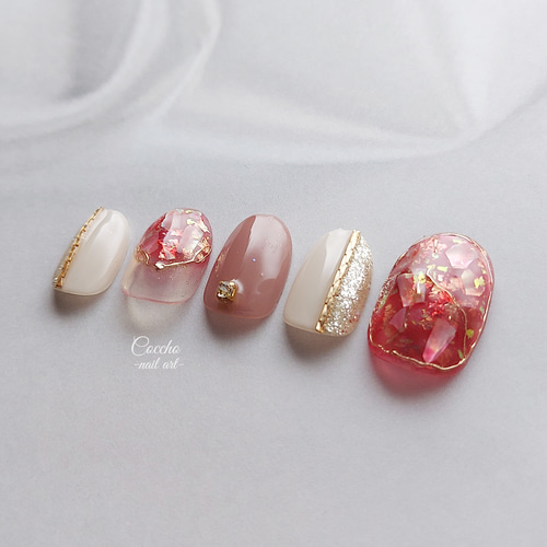 No.105 ジェルネイル ネイルチップ レッド ニュアンスネイル 赤