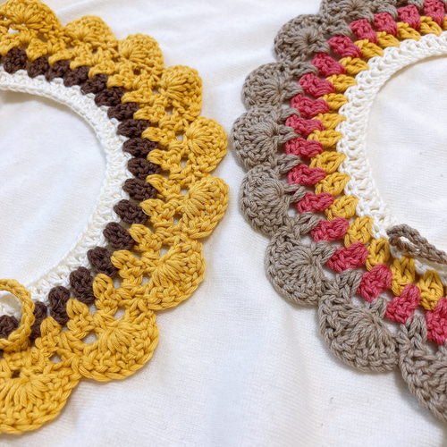 手編みレースのつけ襟 くすみ 黄色 秋 冬 スタイ よだれかけ コットン