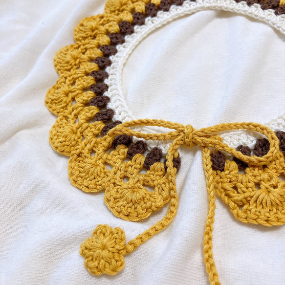 手編みレースのつけ襟 くすみ 黄色 秋 冬 スタイ よだれかけ コットン