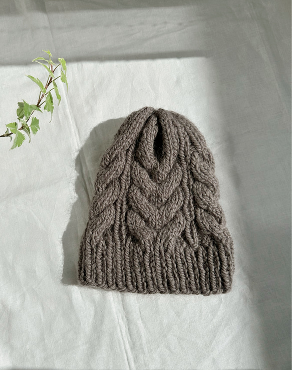 極太アルパカ毛糸の暖かニット帽 ココアブラウン ニット帽・ビーニー