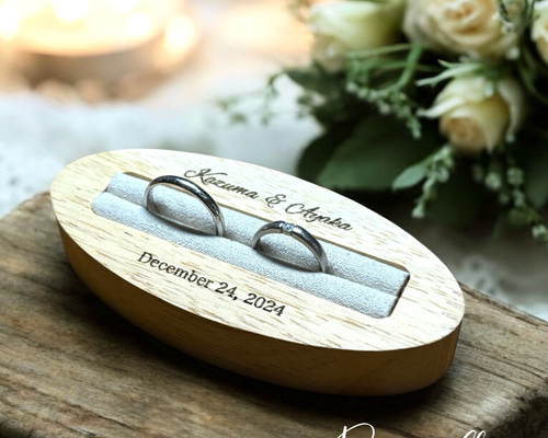 ウェルカムスペース、リングピロー64点セット オーバル木製リングピロー【名入れ 木製リングケース 】1週間以内発送