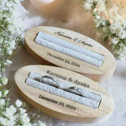 オーバル木製リングピロー【名入れ 木製リングケース 】1週間以内発送  結婚式 結婚祝い 結婚指輪 ウェルカムスペース 7枚目の画像