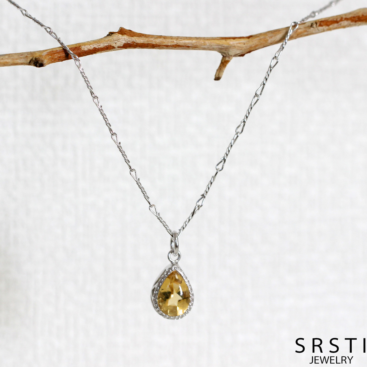 シトリンペアシェイプSV925 チャームネックレス