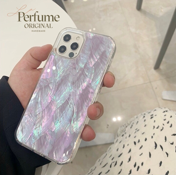 キラキラ天然シェル✨パープル 紫色 貝殻 オリジナル iPhoneケース【受注生産】カラフル 夏 海 スマホケース 15枚目の画像